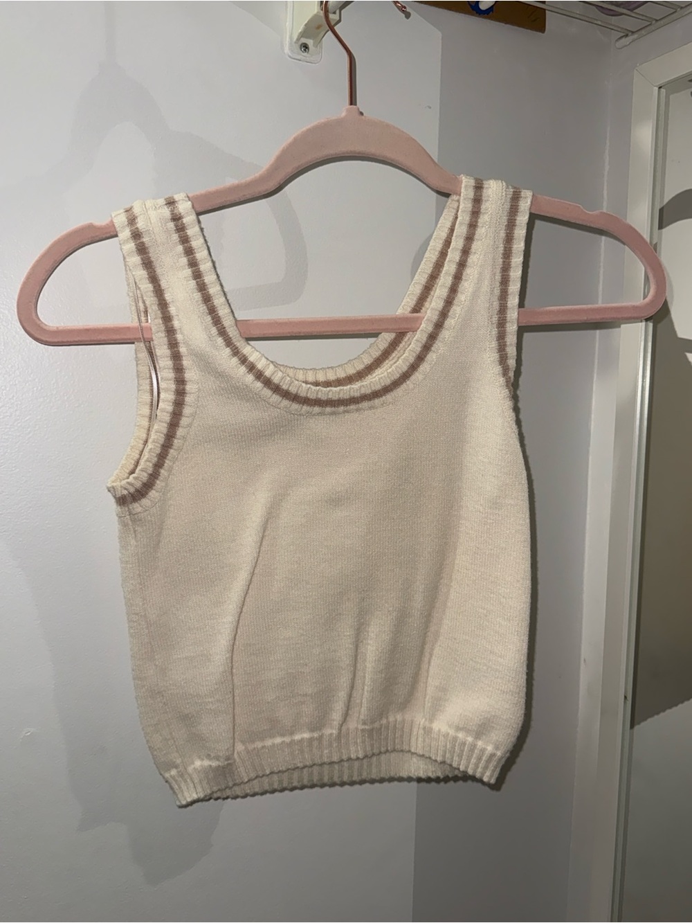 Pink Republic Cream Knit Tank with Beige Contrast Trim